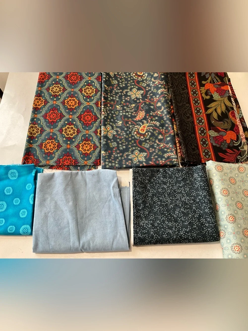 Quilting Sewing Material Lot Moda Fabrics #55015 Blues Red Brown Paisley - Picture 1 of 8